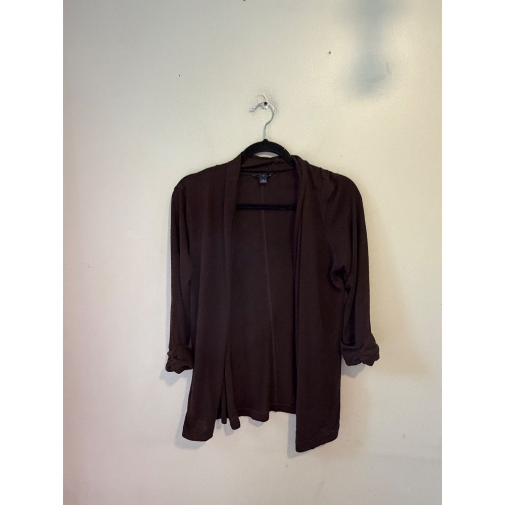 Gap Women Chocolate Brown Open Front Modal Blend Cardigan 3/4 Sleeve Size L